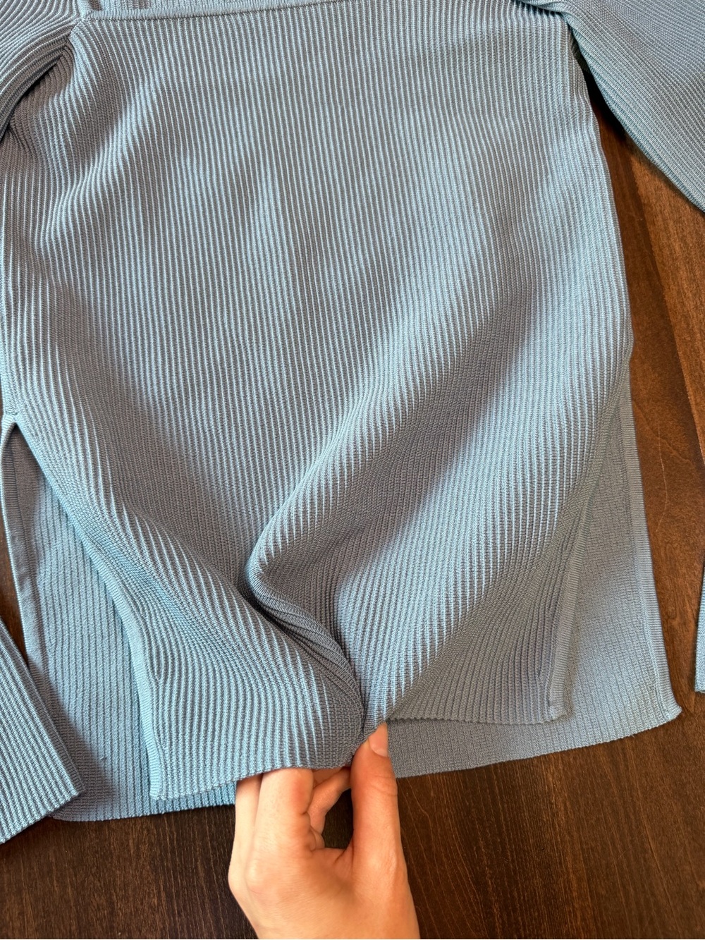 Babaton Blue Ribbed Square-Neck Long Sleeve Top - Picture 3 of 4